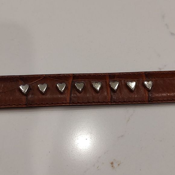 Talbot's Brown Reptile Embossed Genuine Leather Belt Silver Hearts and Buckle - Picture 6 of 12